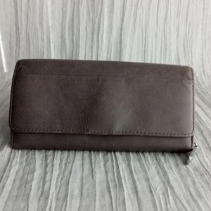 HOBO Gray Leather Flap Rider Snap Clutch Wallet